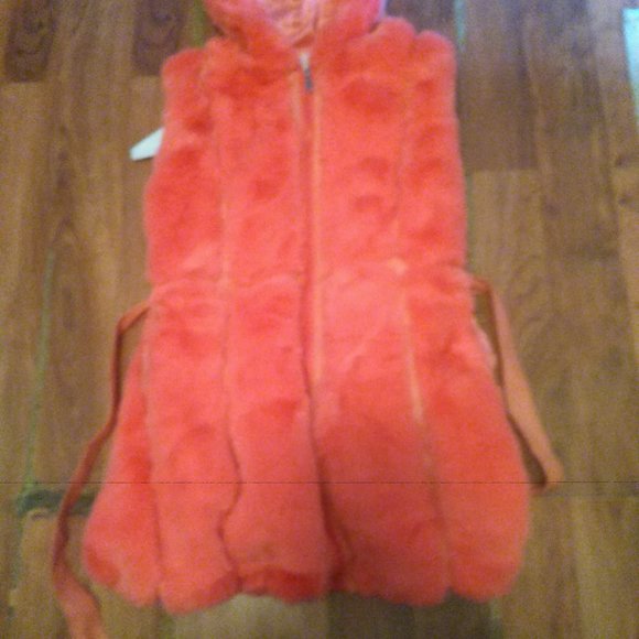 Vintage Austin Powers J&X Pink Long Shawl Faux Fur Hooded Sleeveless Jacket - Picture 8 of 9
